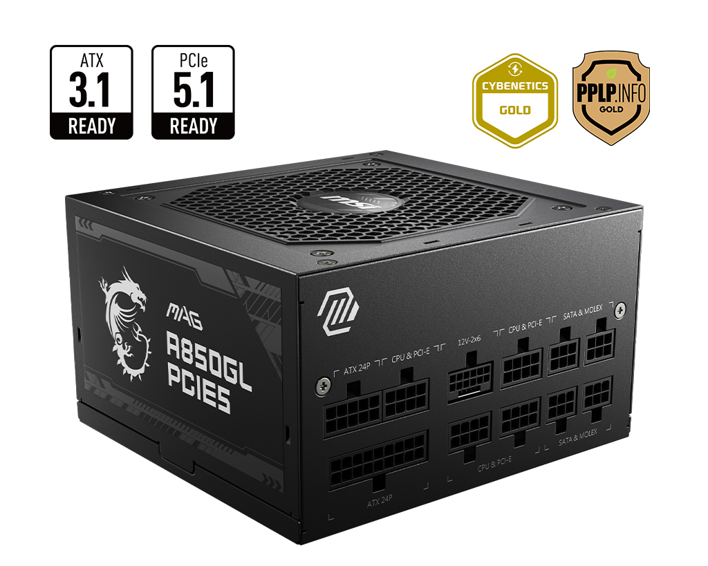 MSI MAG A850GL PCIE5 - 850W 80 Plus Gold Fully Modular Power Supply