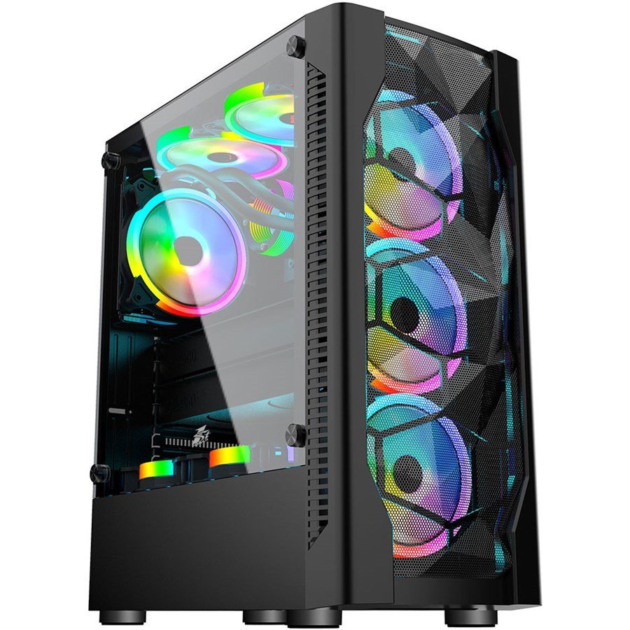 1stPlayer DK-D4 Mid-Tower ATX Gaming Case with 3 Fans - Black