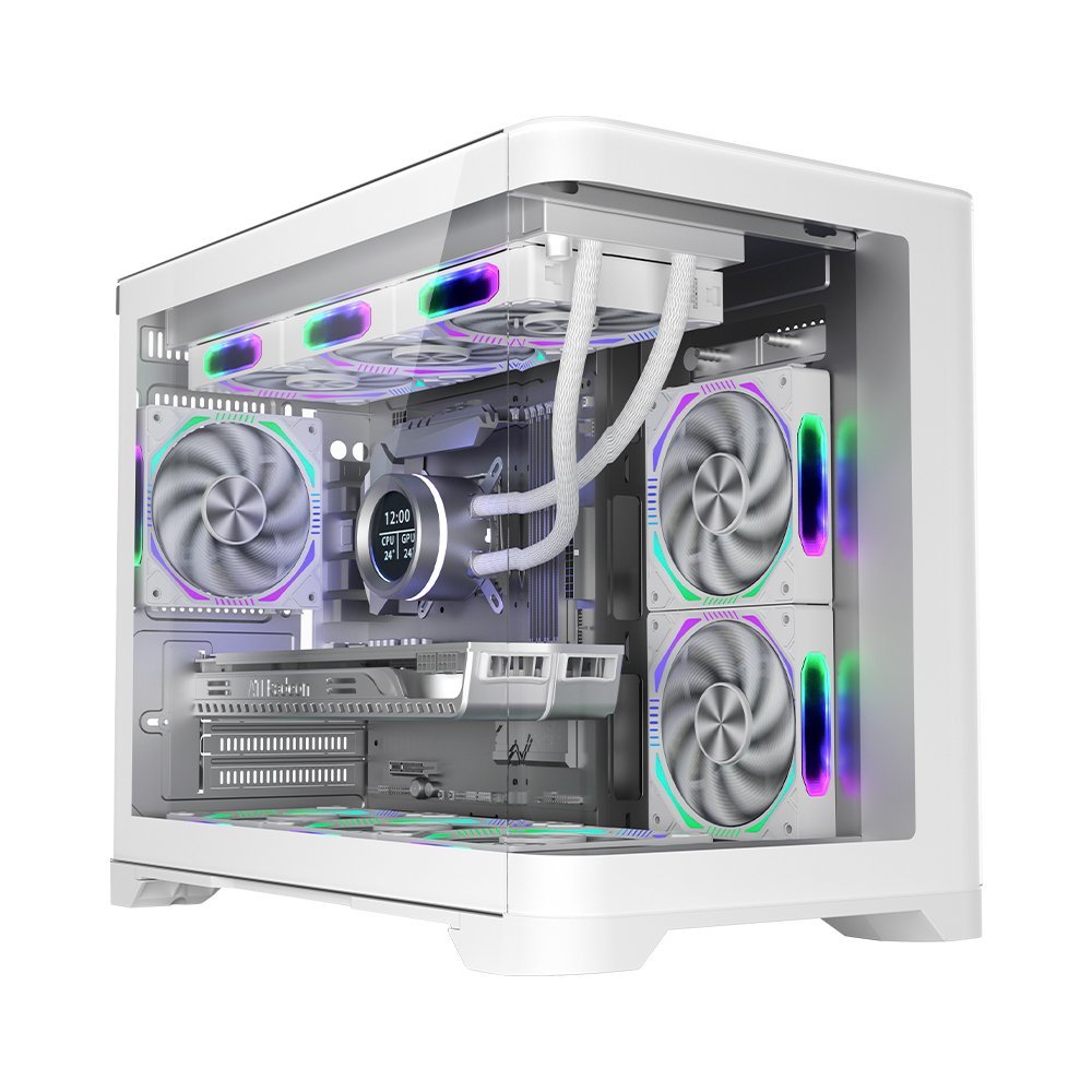 1stPlayer UView UV6 Mid-Tower ATX Gaming Case with 3 ARGB Fans - White