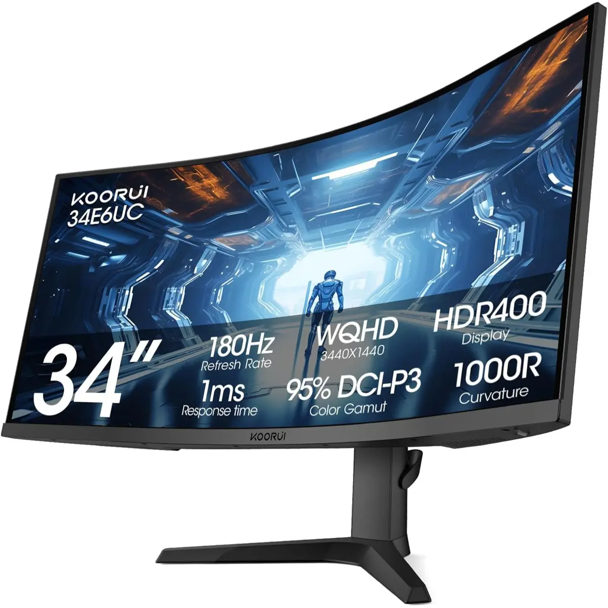 Koorui 34E6UC - 34 180Hz UWQHD Ultrawide FreeSync Premium 1000R Curved Gaming Monitor