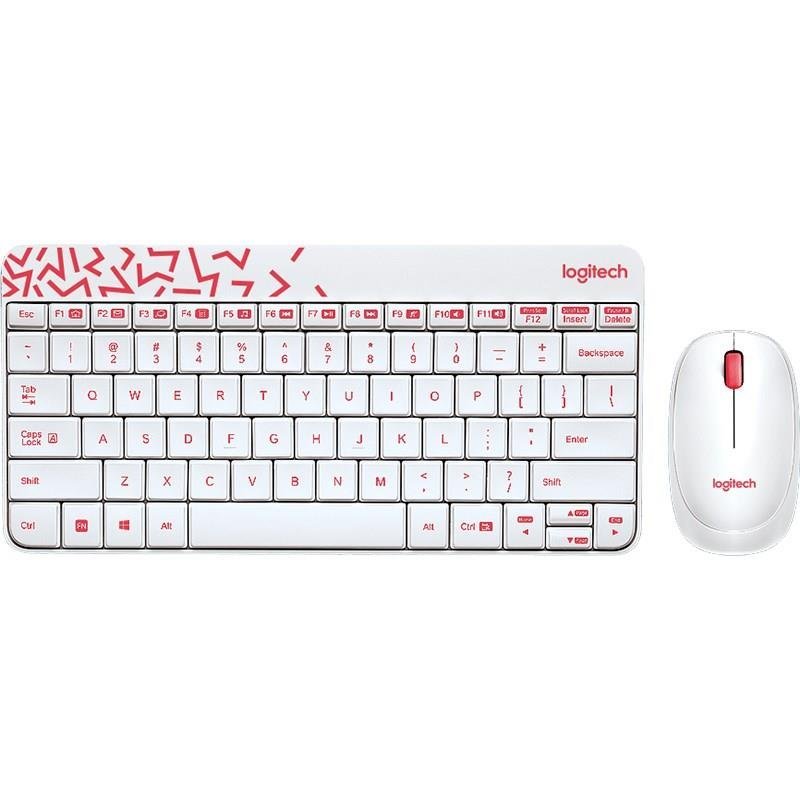 Logitech MK240 Nano Wireless Keyboard Mouse Combo - White - Vivid Red