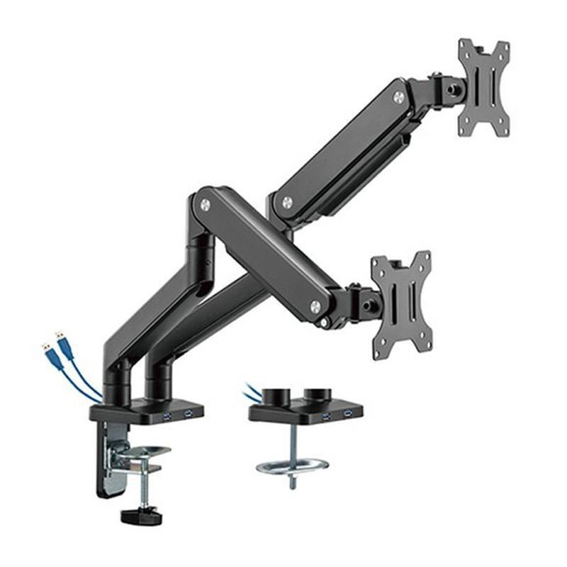 MXG BMA-24U Dual Monitor Premium Aluminum Spring-Assisted With 3.0 USB Cable Monitor Arm – Matte Black